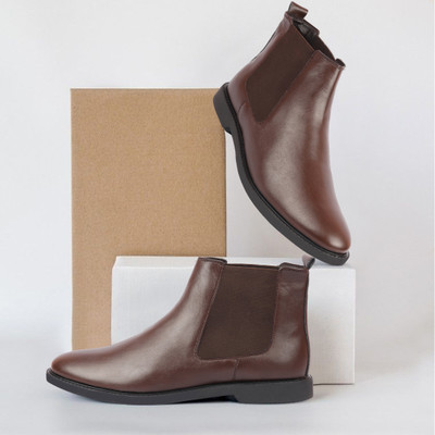 FAUSTO High Ankle Slip On Outdoor Fashion Winter Chelsea Boots For Men(Brown , 6)