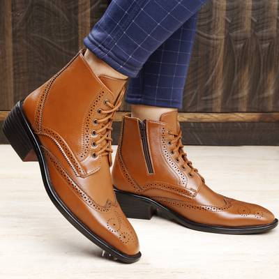 BXXY Men's Stylish Formal And Party Wear Brouge Boots Lace Up For Men