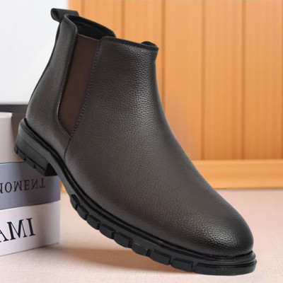 Zixer Chelsea Boots Leather High Ankle Formal Chalsi Bike Riding Chukka Boots Oxford For Men(Brown , 8)