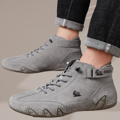 Zixer Premium Italian Heritage Suede Velcro Leather Casual Sneakers for Men's Ankle Boots For Men(Grey , 10)