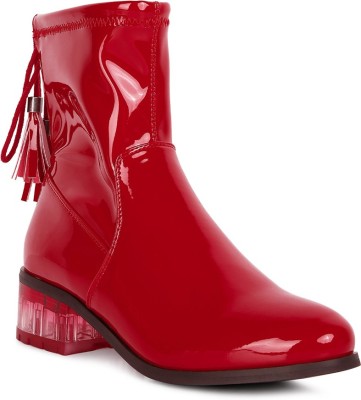 London Rag Red Cheer Leader Tassels Detail Ankle Boots Boots For Women(Red)