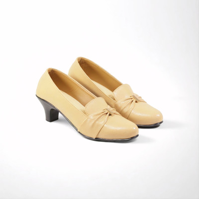 Fullos Beauty Fullos Beauty Women Comfortable Block Heel Shoes – Stylish Slip-On Formal Heels Bellies For Women(Beige , 3)