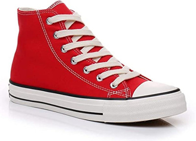 Cassiey Stylish Trendy Lightweight Casual Canvas High Ankle Sneakers Shoes Canvas Shoes For Women(Red , 4)
