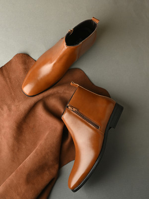 Server Zipper Tapered Pointed Chelsea Boots For Men(Tan , 6)