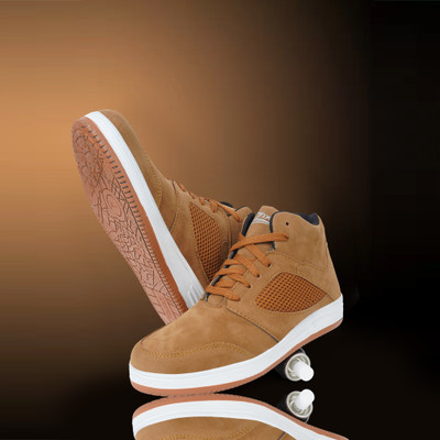 Zixer High Ankle Sneakers Shoes For Boys Color Blocked Casual High Tops Stylish Shade High Tops For Men(Beige , 6)