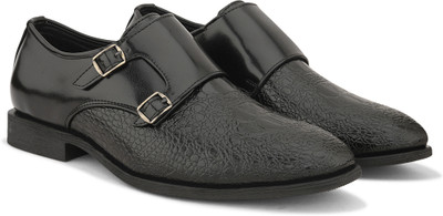 INVICTUS Mens Double buckled Textured Monk shoe Black Slip On For Men(Black , 6)