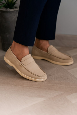 Stomped Men’s Beige Suede Loafers | Comfortable Casual Slip-On Shoes for Daily wear Loafers For Men(Beige , 10)