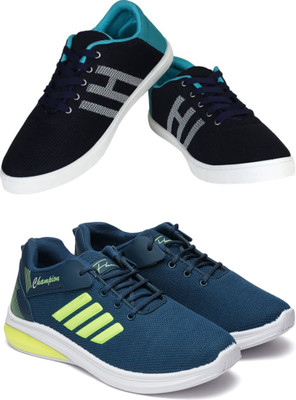 Free Kicks Combo Of 2 Shoes FK-MCW-145 & FK-576 Sneakers For Men(Green, Black , 9)