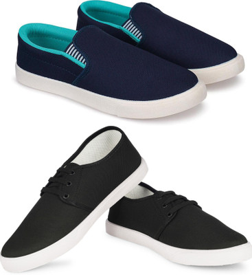 Free Kicks Combo of 2 FK-201 & Fitman Stylish Slip On Sneakers For Men(Blue, Black , 6)