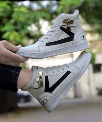 Zixer Lock=Tala Sneaker/Casual Lock Sneakers For Boy /High Top Lock Sneaker High Tops For Men(White , 8)
