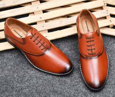 PROVOGUE Men's Leather Formal Shoes with Lace Up Closure, Comfortable Stylish Office Shoe Derby For Men(Tan , 7)