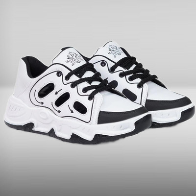 DARTKICK Men’s Stylish Casual Sneakers | Lightweight Sports Shoes | Trendy Walking Shoes Party Wear For Men(White, Black , 9)