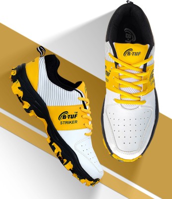 B-Tuf Cricket Shoes Sports Rubber Spikes Stud Boys Girls (STRIKER Y) Cricket Shoes For Men(Yellow, White, Black , 11)