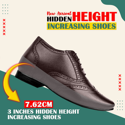 YUVRATO BAXI Brown Casual Formal Laceup Derby Shoe For Men With 9 CM Hidden Height Increasing Outdoors For Men(Brown , 10)