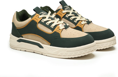 asian Asian Men's Stylish Casual Sneakers | Comfortable Daily Wear Colourblocked Shoes Sneakers For Men(Beige, Green , 7)