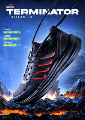 asian Casual Sneaker Shoes for Men | Soft Cushioned Insole Terminator-04 Running Shoes For Men(Black, Red , 8)