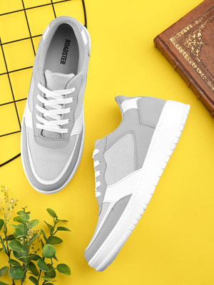 Roadster white grey colourblocked chunky round toe pu casual sneakers shoes Sneakers For Men(Grey , 10)
