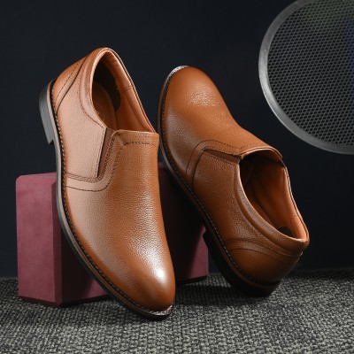 AUSERIO Genuine Leather Formal Shoes Slip On For Men(Tan)