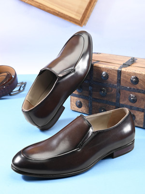 House of Pataudi Men brown solid formal office wear round toe comfortable slip on moccasins loaf Loafers For Men(Brown , 10)