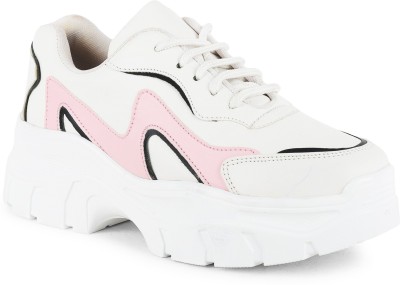 VENDOZ Sneakers For Women(White, Pink, Black , 6)