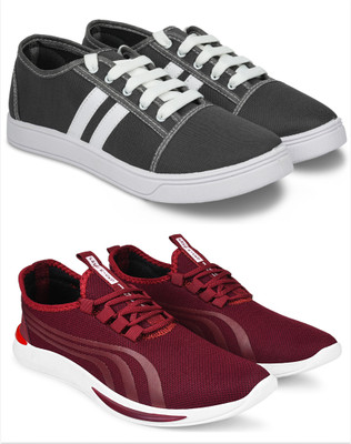 Free Kicks Combo Of 2 Shoes FK-camp & FK-338 Sneakers For Men(Maroon , 6)