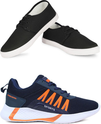Free Kicks Combo Of 2 Shoes FK-201 & FK-394 Sneakers For Men(Blue, Orange, Black , 6)