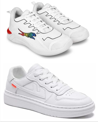 Free Kicks Combo Of 2 Shoes SW-PM-1100 & SW-Alpha Running Shoes For Men(White , 9)