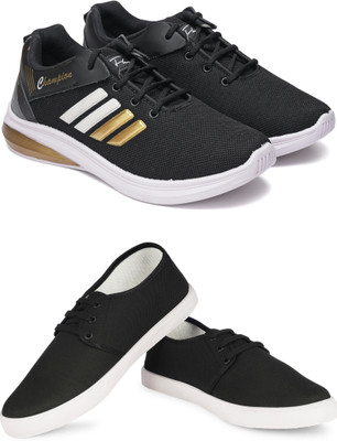Free Kicks Combo Of 2 Shoes FK-572 & FK-201 Running Shoes For Men(Black , 6)
