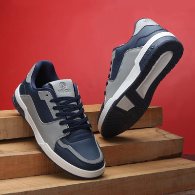 VRACHI VR-3 Low-Top Sneakers with Flat Outsole and Vibrant Color,Comfort Flat Shoes Sneakers For Men(Navy, Grey , 9)