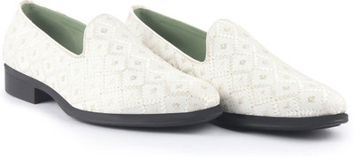 FAUSTO Embroidered Sequin Ethnic Slip-On Juttis|Party Loafer Shoes for Wedding Festive Mojaris For Men(Green , 12)