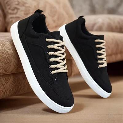 lejano Canvas Shoes For Men(Black, White , 9)