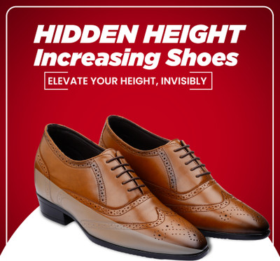 YUVRATO BAXI Tan Casual Brogue Formal Laceup Shoe For Men With 9Cm Hidden Height Increasing High Tops For Men(Tan , 9)