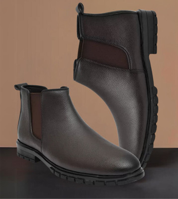 Zixer Casual Synthetic Leather Ankle Casual Shoes For Men High Top Casual Chelsea Outdoors For Men(Brown , 8)