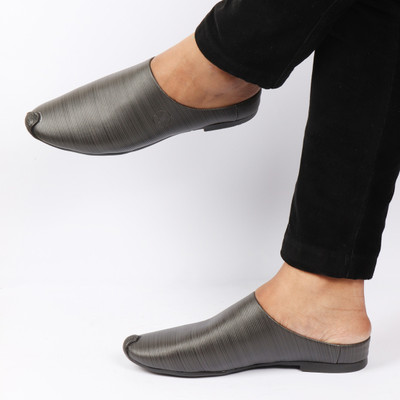 FAUSTO Back Open Classic Design Textured Slip-On Ethnic Juttis and Mojaris For Men(Grey , 8)