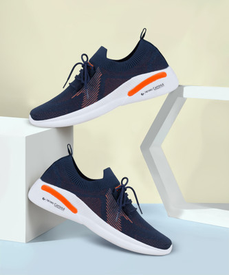 asian Walking Shoes For Men(Navy, Orange , 7)