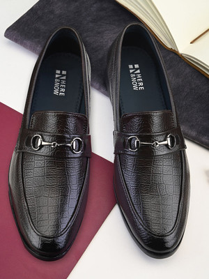 HERE&NOW Tan Horsebit Slip-Ons Loafers For Men(Tan , 9)