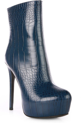 London Rag Navy Blue High Heeled Croc Pattern Ankle Boot Boots For Women(Dark Blue , 6)