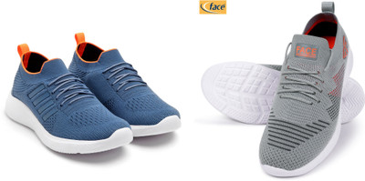 Face Stylish Sports Shoes for Men – Ideal for Running, Gym & Training Sneakers For Men(Grey, Orange , 8)