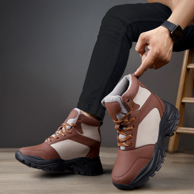 YUVRATO BAXI Men' 9 CM Hidden Height Increasing Brown Casual Sneaker Laceup Outdoor Boot Boots For Men(Brown , 8)
