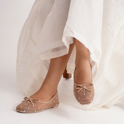 jm looks Designer Mesh Ballet Flats for Women | Comfortable Party Wear Flats Bellies For Women(Beige , 8)