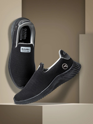 action Athleo ATG-424 Comfortable Lightweight Breathable Durable Sports Slip-On Running Shoes For Men(Black , 6)