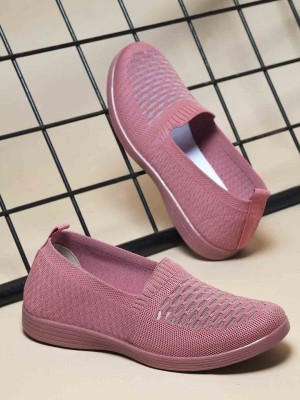 WELCOME Slip On Sneakers For Women(Pink , 5)