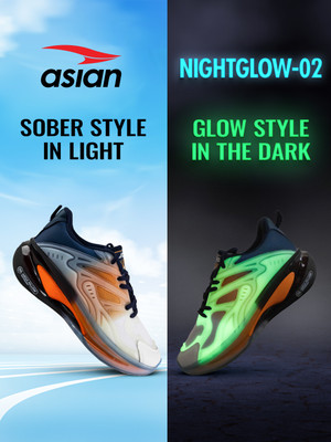 asian Glow in the Dark sneakers Technology with Memory Foam insole - Nightglow-02 Running Shoes For Men(Navy, Orange , 8)