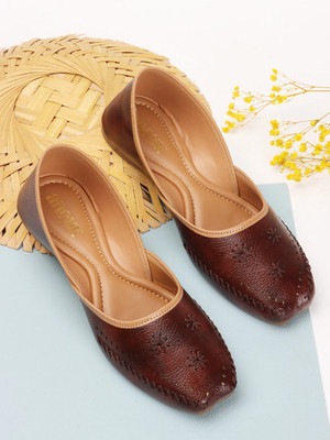 ANOUK Women Embroidered Punjabi Traditional Jutti/Mojari for Girls Bellies For Women(Brown , 4)