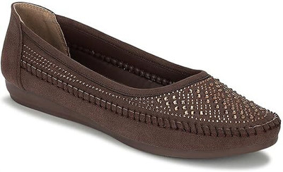 Marc Loire Women’s Rhinestone Embellished Flat Ballerinas Slip-On Round Toe Bellies For Women(Brown , 7)