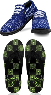 Kzaara Slip On Sneakers For Men(Navy, Green , 10)