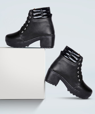 LoveHush Ankle Length High heel Walking Chunky Boots For Women / Girl's Boots For Women Boots For Women(Black , 6)