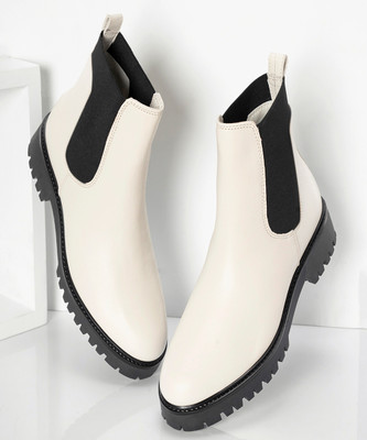 RED TAPE Chelsea Boots for Women | Ankle-Length Casual Style, Elastic Closure Boots For Women(Off White , 5)