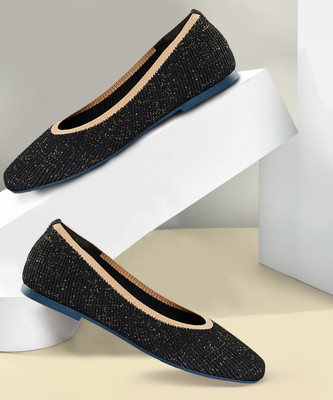 Neemans Metallic Square Flats Bellies For Women(Black , 8)
