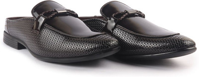 FAUSTO Bow Textured Back Open Party Formal Patent Leather Mules Shoes|Ethnic Kurta Shoe Slip On For Men(Brown , 7)